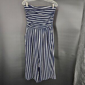 Jumpsuit Junior Large Navy White Stripe Strapless Capri Pockets Nautical Coastal